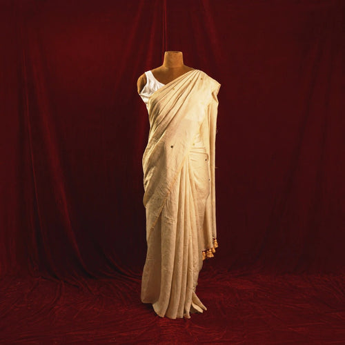 Beige Shimmer Chumki Saree – Mul Cotton Handloom - Kottanz Loom CoSareeKottanz Loom Co