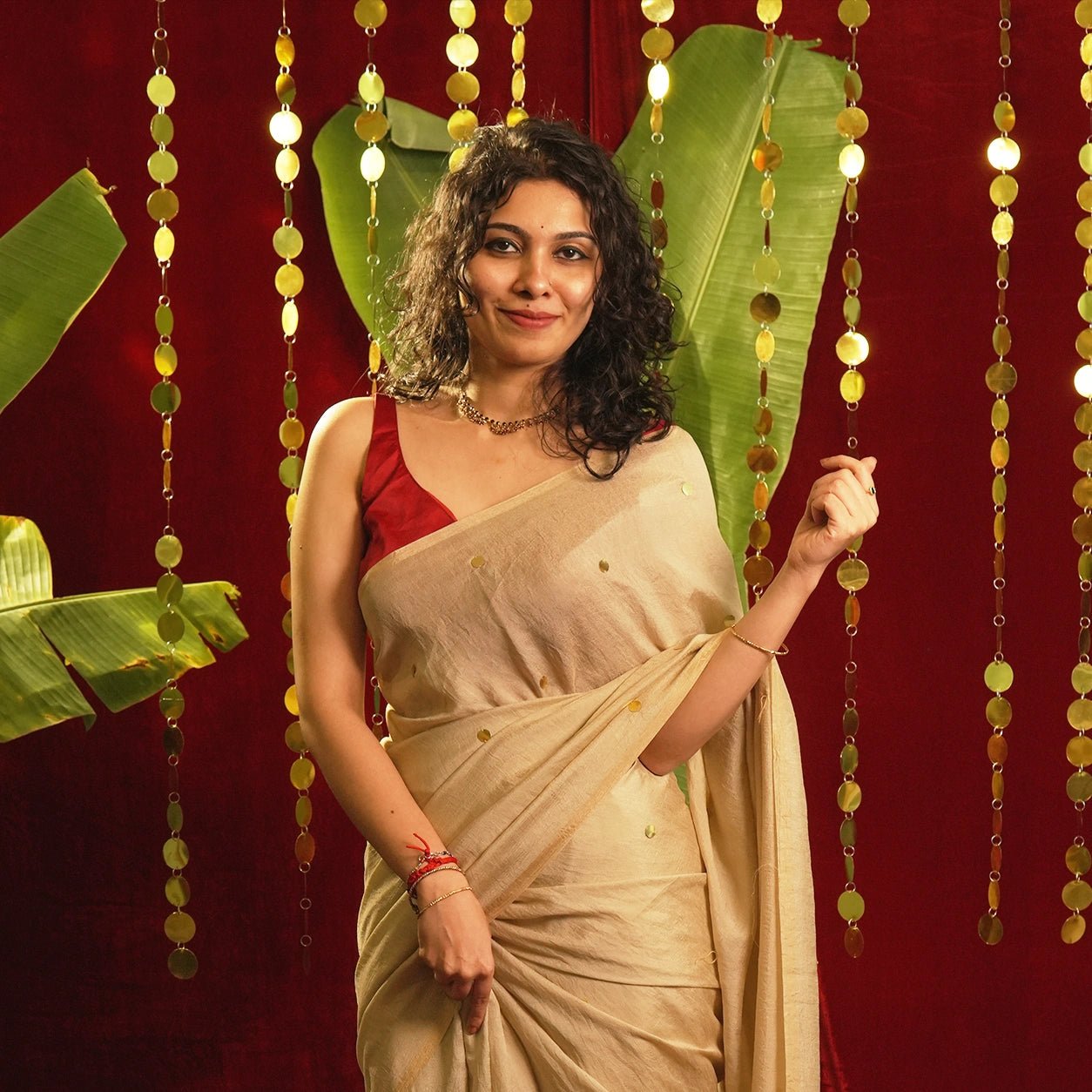 Beige Shimmer Chumki Saree – Mul Cotton Handloom - Kottanz Loom CoSareeKottanz Loom Co