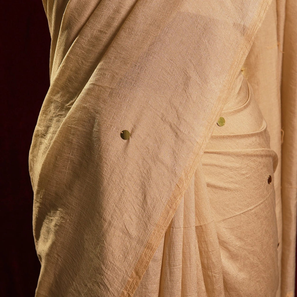 Beige Shimmer Chumki Saree – Mul Cotton Handloom - Kottanz Loom CoSareeKottanz Loom Co