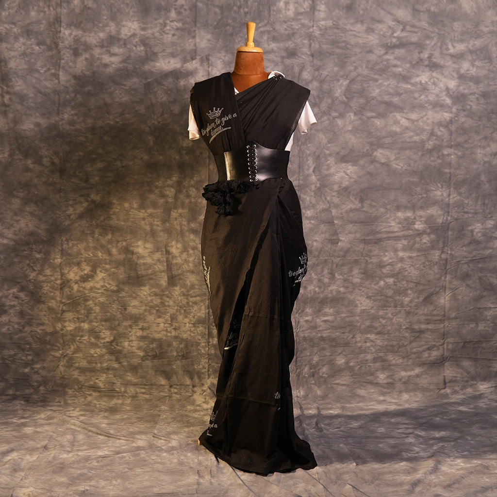Too Glam To Give A Damn Black Saree | Statement Print Designer Saree