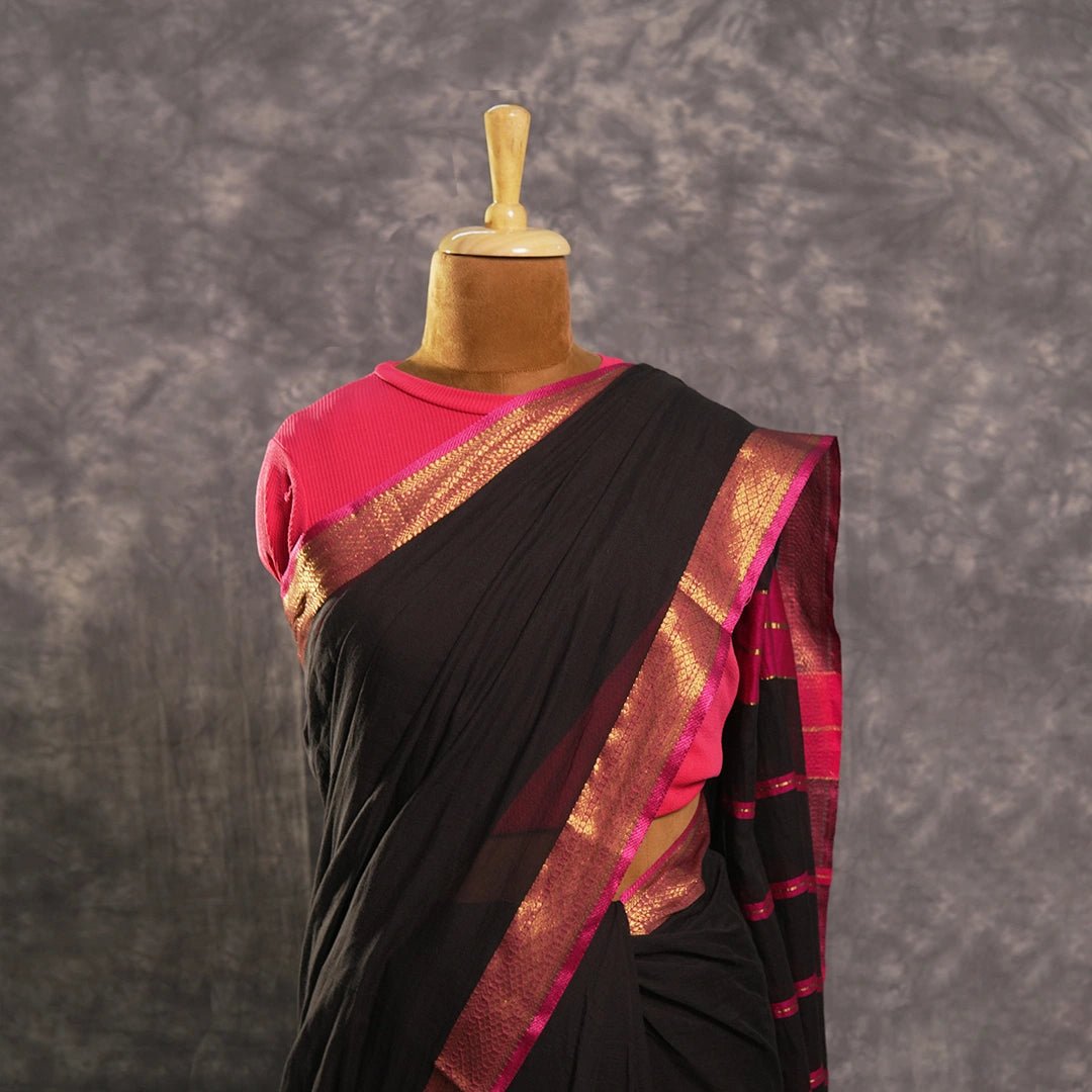 Black Radiance Cotton Saree | Handwoven Elegant Party Saree - Kottanz Loom CoSareeKottanz Loom Co