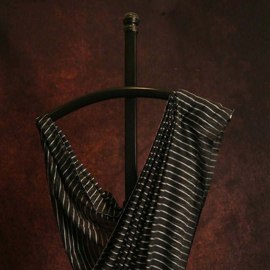 Black Striped Mul Cotton Saree | Handwoven Elegant Indian Saree - Kottanz Loom CoSareeKottanz Loom Co
