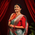 Blue Red Accent Cotton Saree | Handwoven Festive Indian Saree - Kottanz Loom CoSareeKottanz Loom Co
