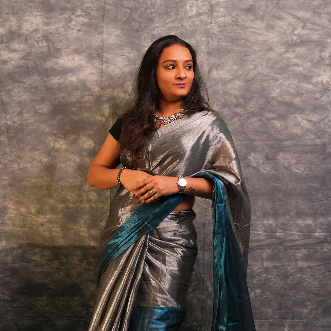 Blue Turnaround Tissue Saree | Tri-Color Reversible Designer Saree - Kottanz Loom CoSareeKottanz Loom Co