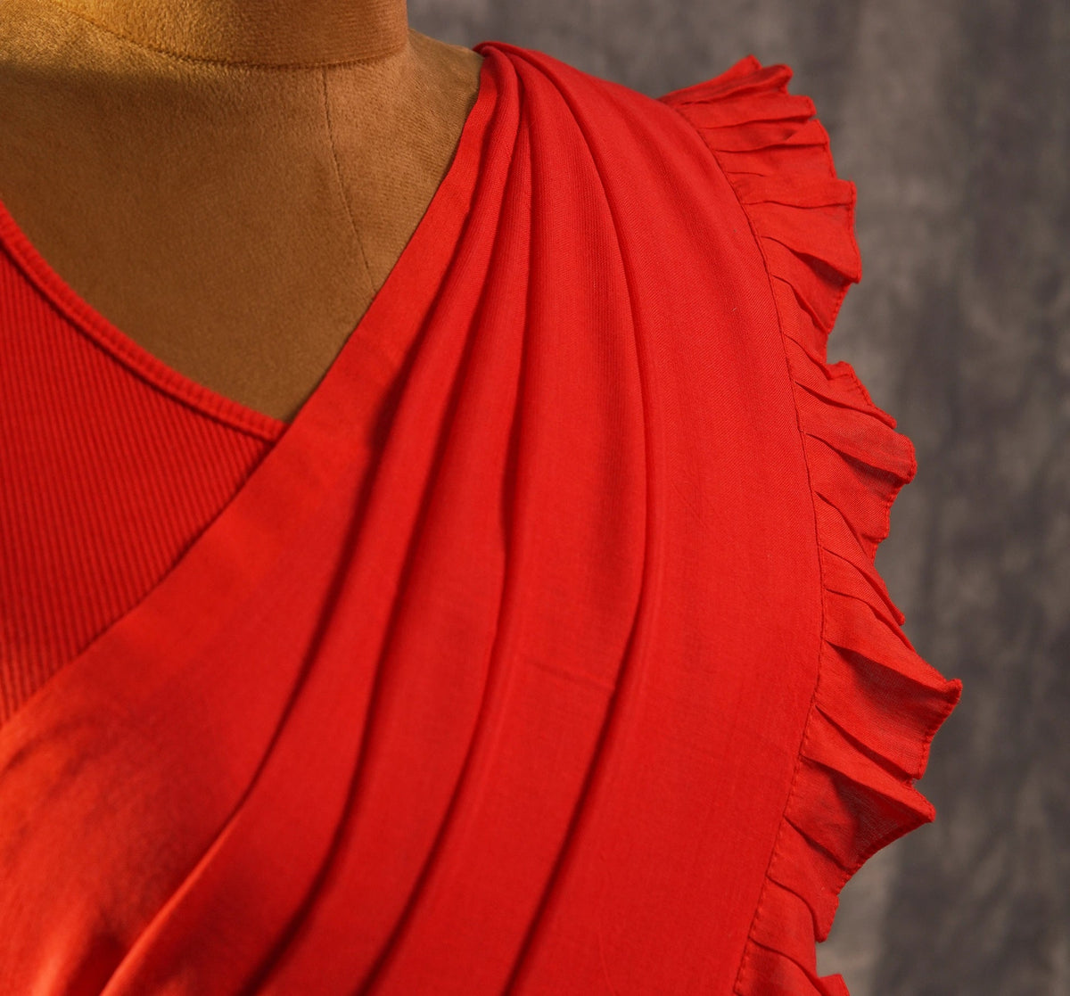 Crimson Ruffle Drape Saree Set – Designer Wedding Party Wear - Kottanz Loom CoSareeKottanz Loom Co