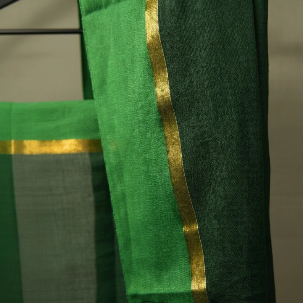Dark Green Mul Cotton Saree – Soft Lightweight Daily Wear Saree - Kottanz Loom CoSareeKottanzloom