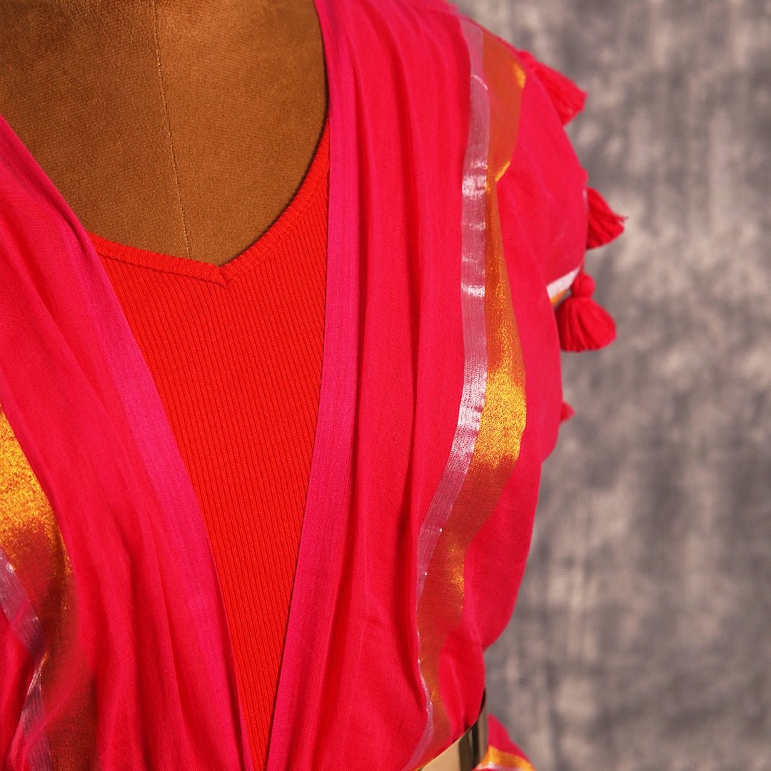 Dark Pink Zari Stripe Handloom Saree | Festive Traditional Wear - Kottanz Loom CoSareeKottanz Loom Co