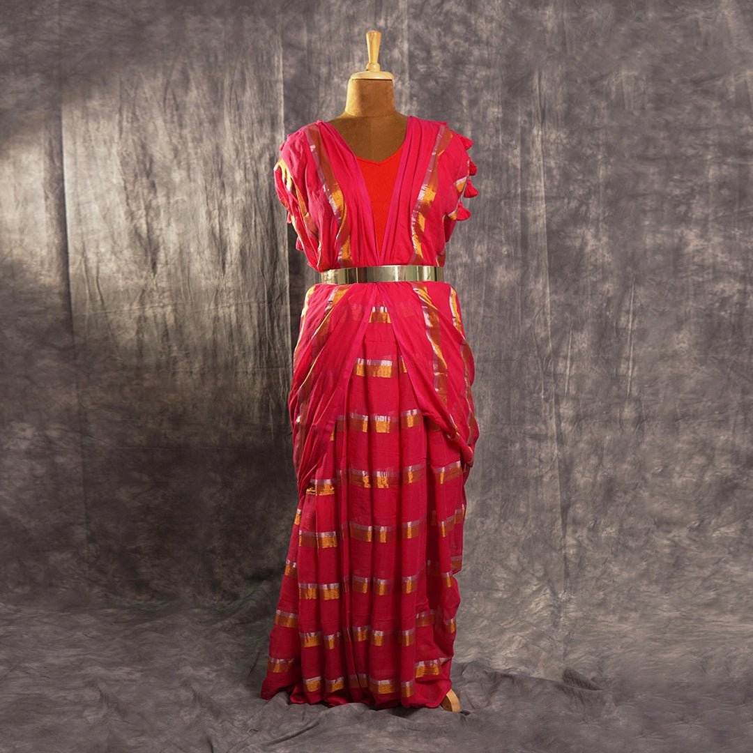 Dark Pink Zari Stripe Handloom Saree | Festive Traditional Wear - Kottanz Loom CoSareeKottanz Loom Co