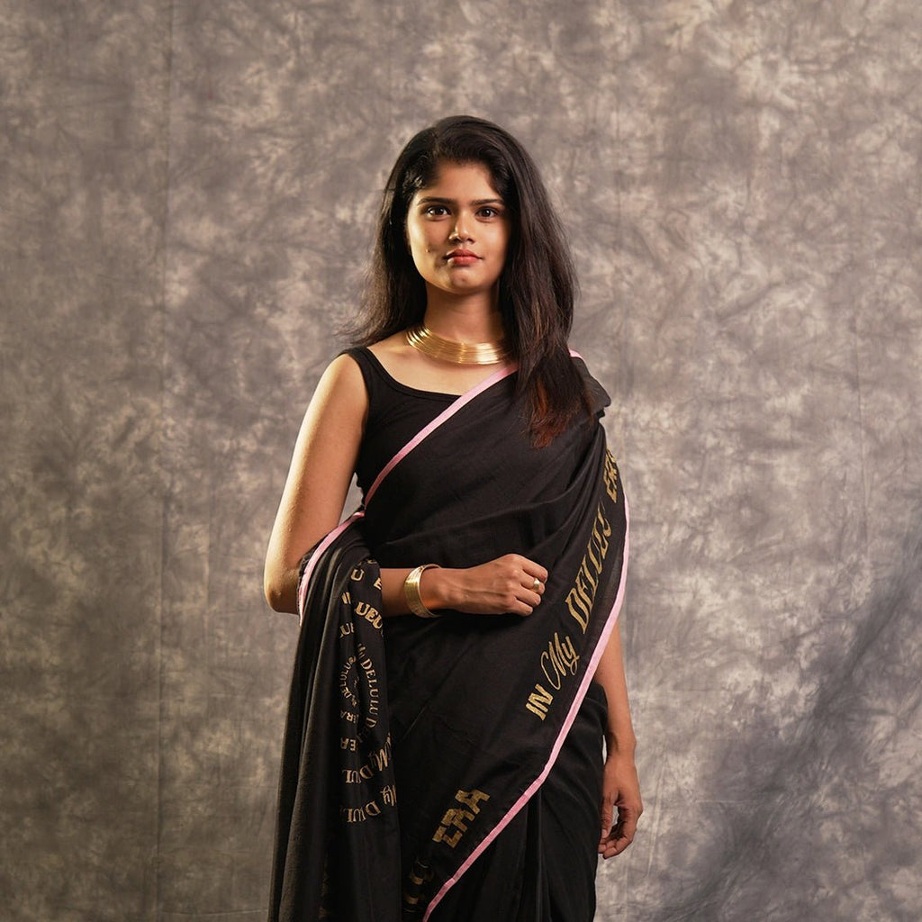 Delulu Era Saree | Black Designer Statement Saree with Border - Kottanz Loom CoSareeKottanz Loom Co