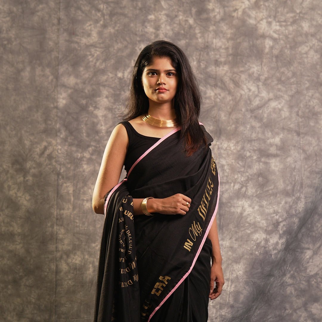 Delulu Era Saree | Black Designer Statement Saree with Border - Kottanz Loom CoSareeKottanz Loom Co