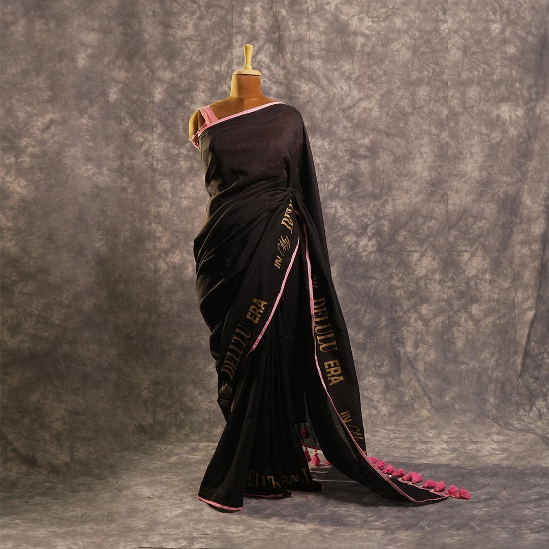 Delulu Era Saree | Black Designer Statement Saree with Border - Kottanz Loom CoSareeKottanz Loom Co