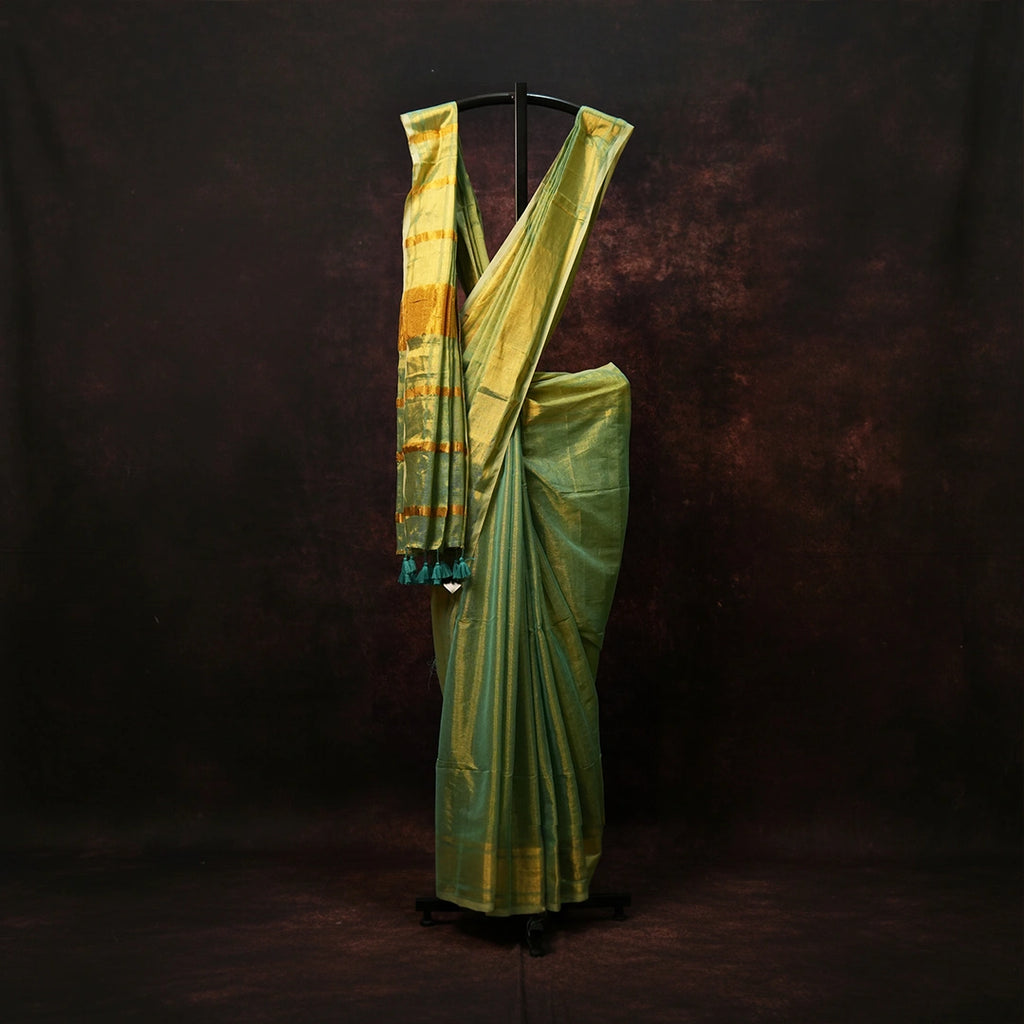 Green Raga Tissue Saree – Handwoven Traditional Indian Silk Saree