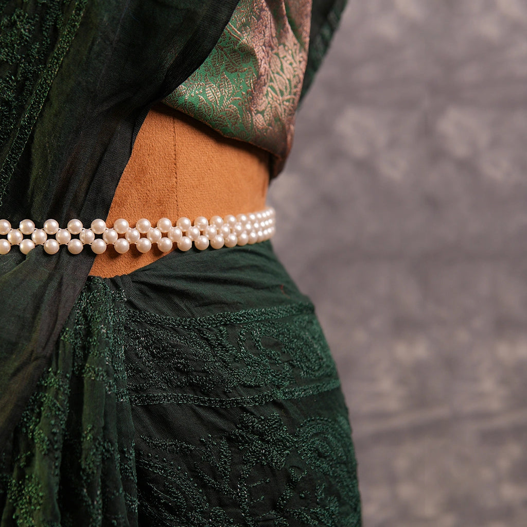 Green Chikankari Saree | Handcrafted Lucknowi Embroidery Saree