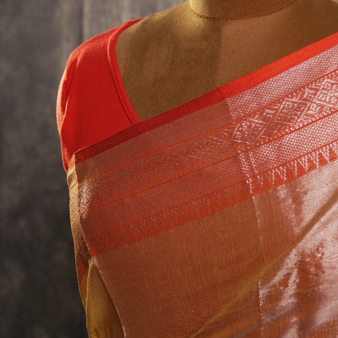 Golden Red Accent Handloom Saree | Traditional Wedding Ethnic Wear - Kottanz Loom CoSareeKottanz Loom Co