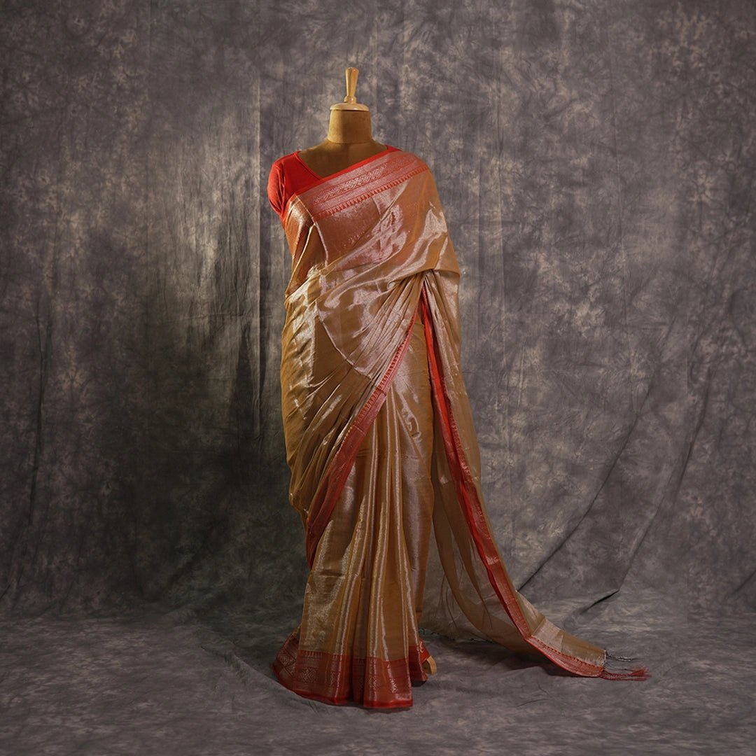 Golden Red Accent Handloom Saree | Traditional Wedding Ethnic Wear - Kottanz Loom CoSareeKottanz Loom Co