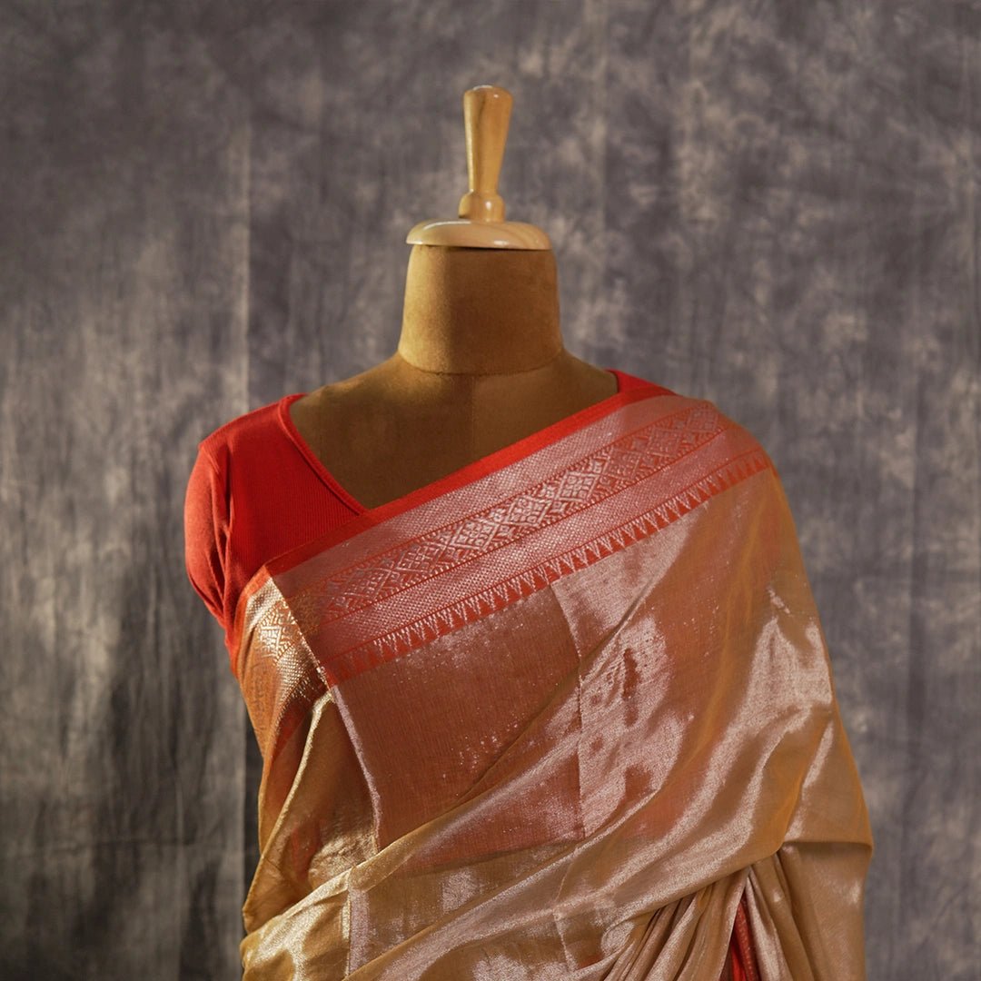 Golden Red Accent Handloom Saree | Traditional Wedding Ethnic Wear - Kottanz Loom CoSareeKottanz Loom Co