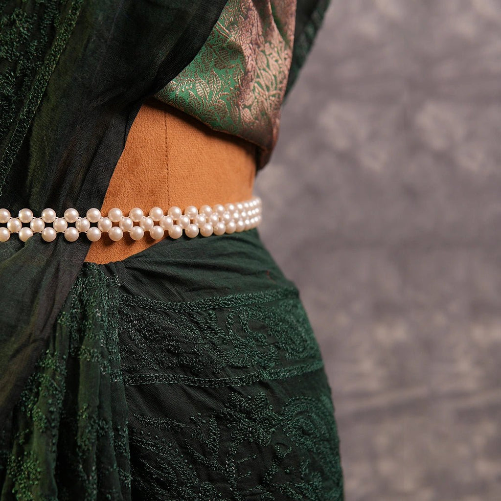 Green Chikankari Saree | Handcrafted Lucknowi Embroidery Saree - Kottanz Loom CoSareeKottanz Loom Co