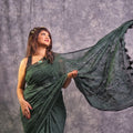 Green Chikankari Saree | Handcrafted Lucknowi Embroidery Saree - Kottanz Loom CoSareeKottanz Loom Co
