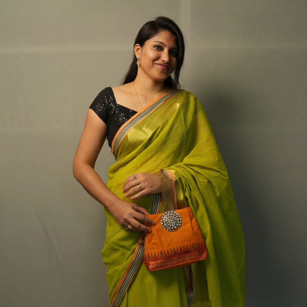 Green Mul Cotton Saree – Soft Lightweight Statement Festive Cotton Daily Wear Saree – Kottanz Loom Co
