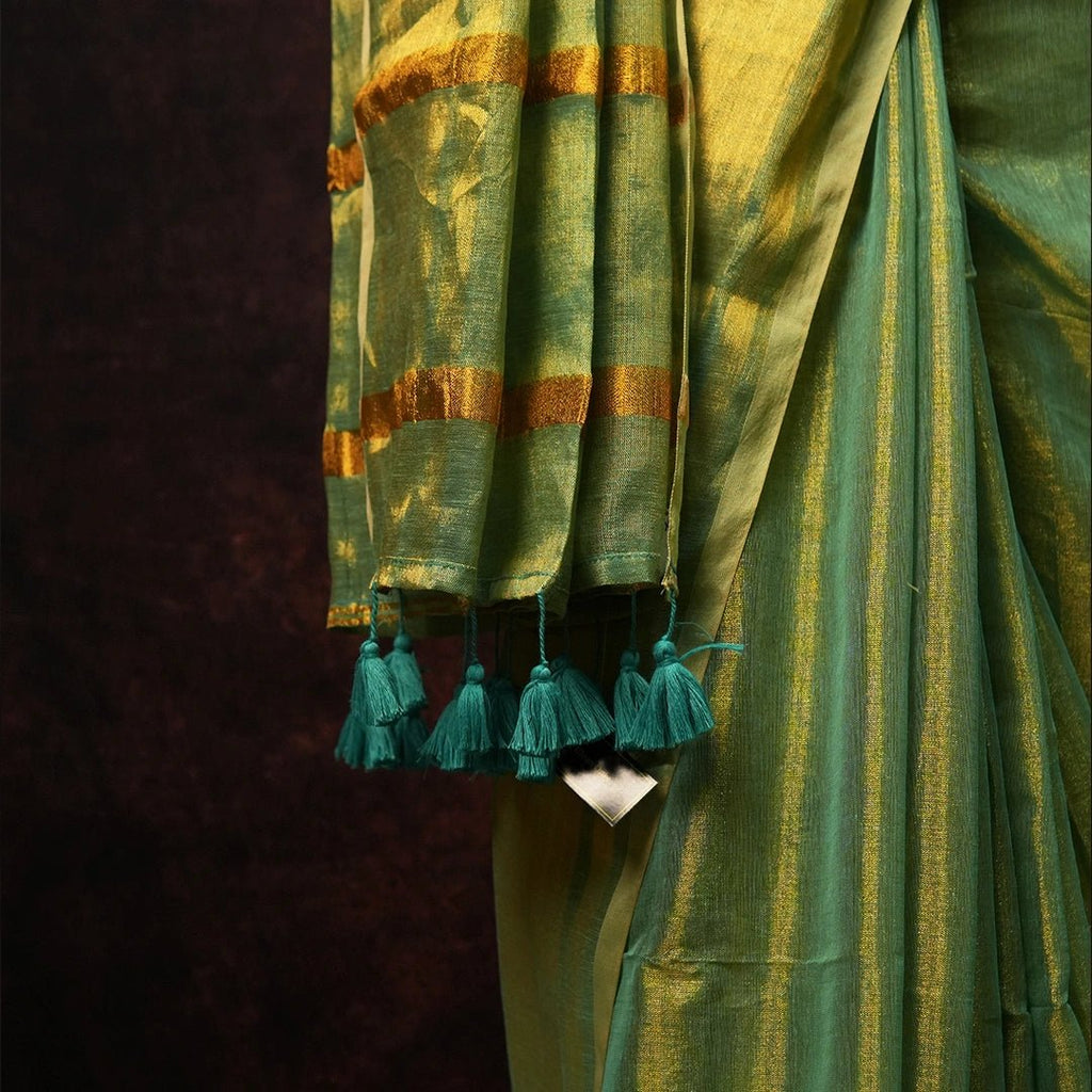 Green Raga Tissue Saree – Handwoven Traditional Indian Silk Saree - Kottanz Loom CoSareeKottanzLoom