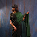 Black & Green Contrast Handcrafted Saree with Tassel Pallu