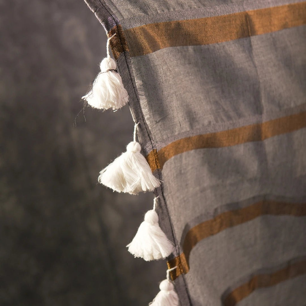 Grey Gold Stripe Saree | Handcrafted Artisanal Saree - Kottanz Loom CoSareeKottanz Loom Co