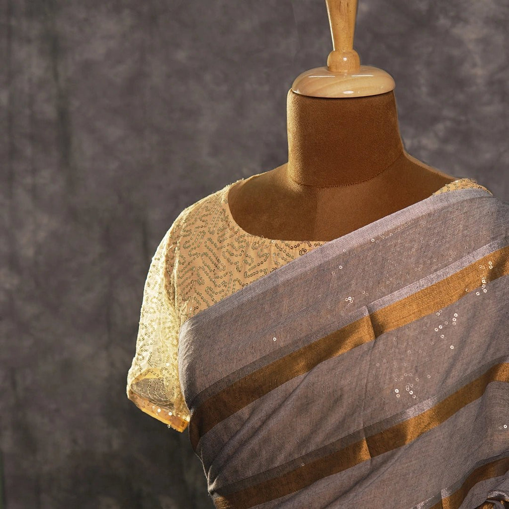 Grey Gold Stripe Saree | Handcrafted Artisanal Saree - Kottanz Loom CoSareeKottanz Loom Co