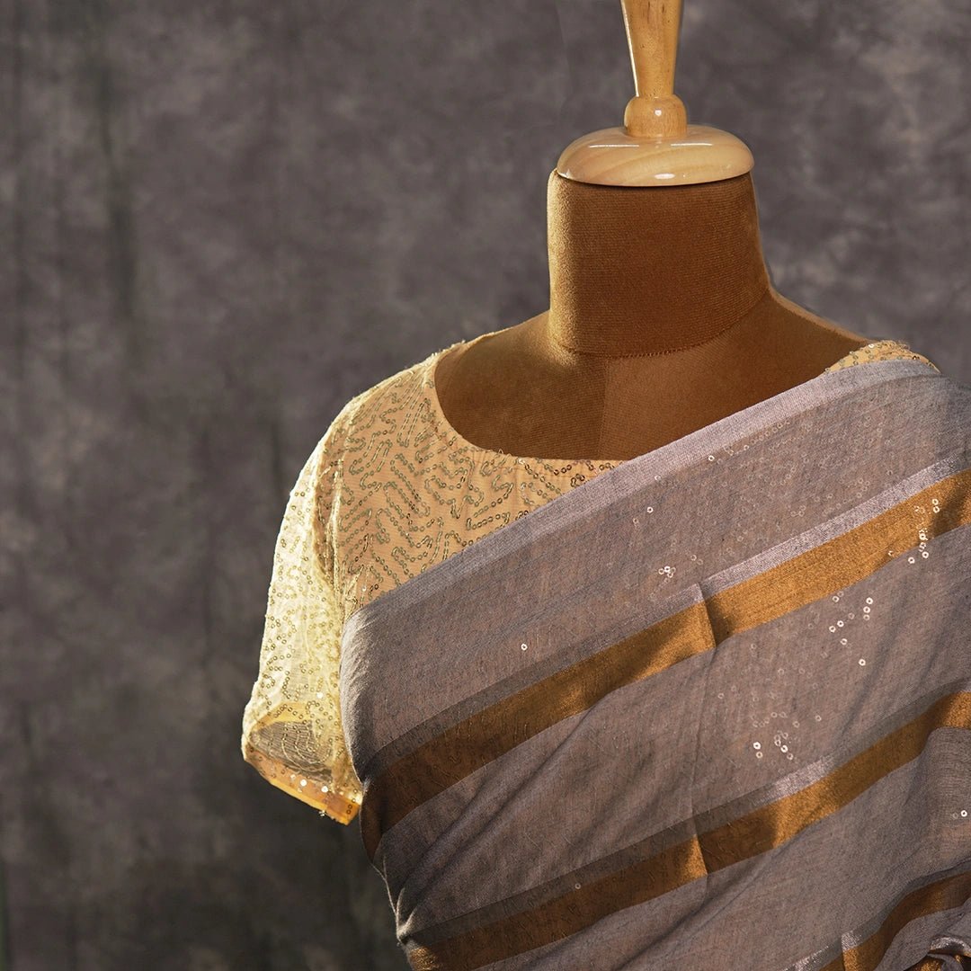Grey Gold Stripe Saree | Handcrafted Artisanal Saree - Kottanz Loom CoSareeKottanz Loom Co