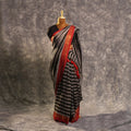 Grey Striped Saree with Red Border | Handloom Geometric Saree - Kottanz Loom CoSareeKottanz Loom Co