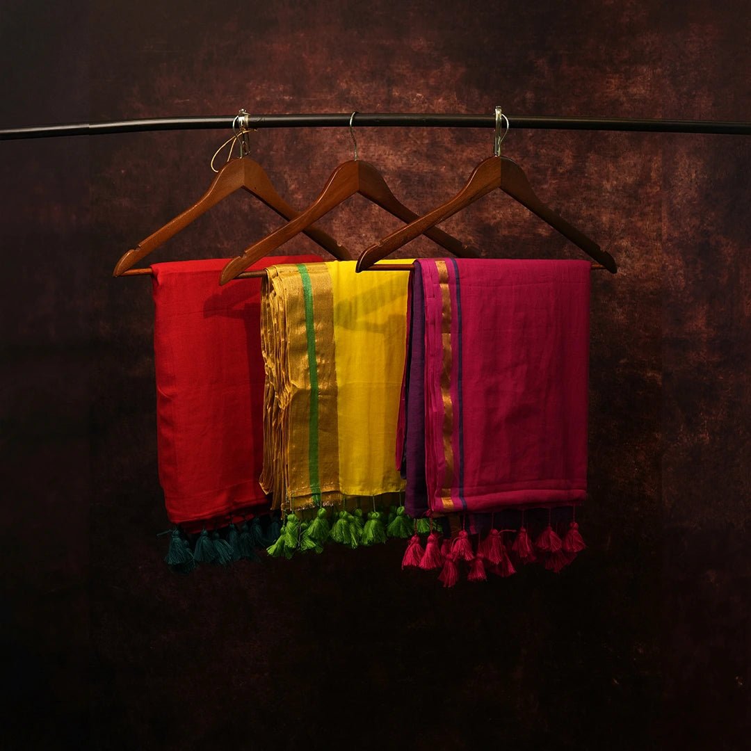 Handloom Cotton Saree Combo with Golden Zari Border - Set of 3 - Kottanz Loom CoSareeKottanz Loom Co