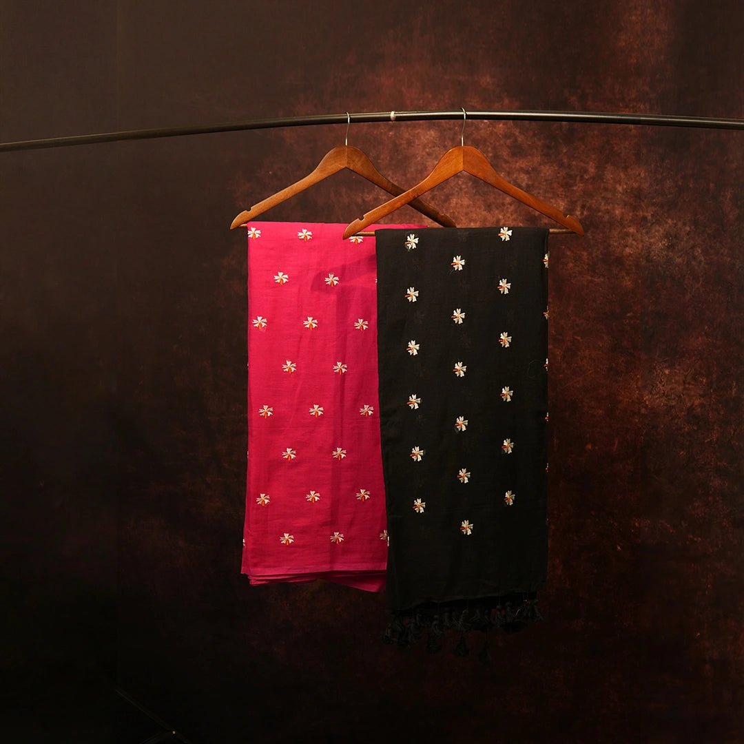 Handloom Cotton Saree Pair with Floral Embroidery - Set of 2 - Kottanz Loom CoSareeKottanz Loom Co