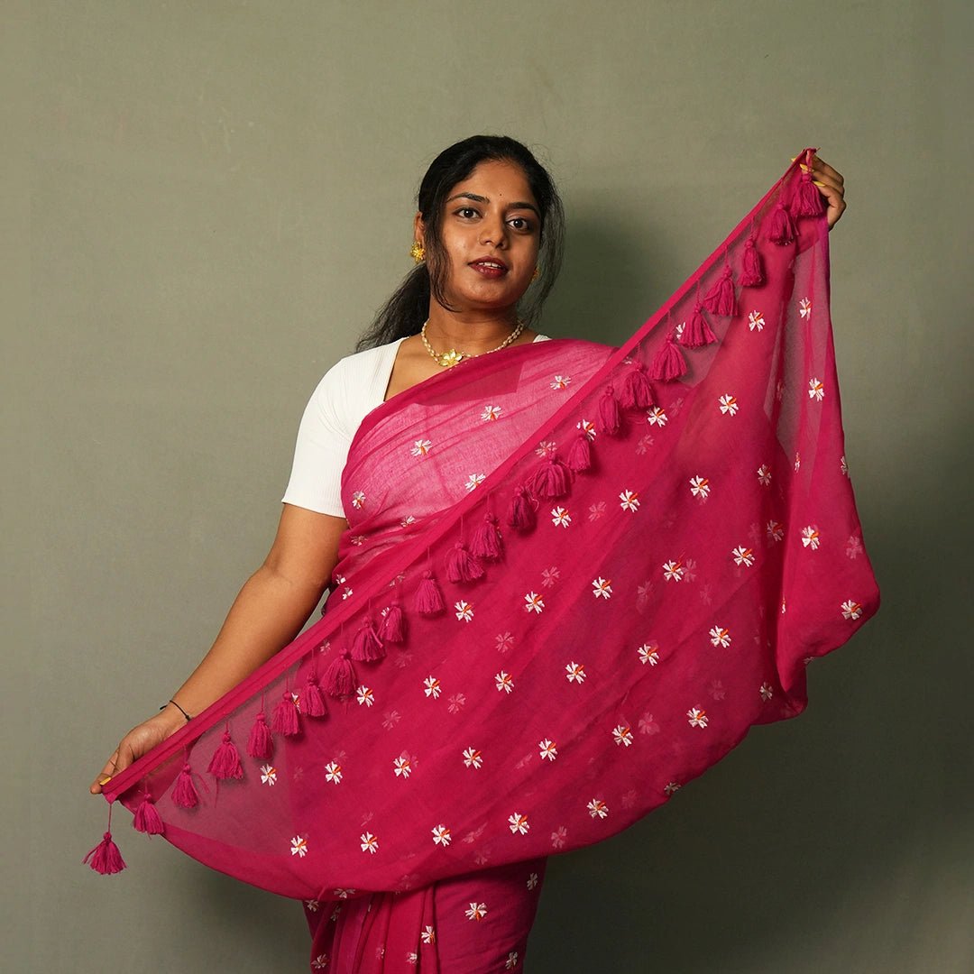 Handloom Cotton Saree Pair with Floral Embroidery - Set of 2 - Kottanz Loom CoSareeKottanz Loom Co