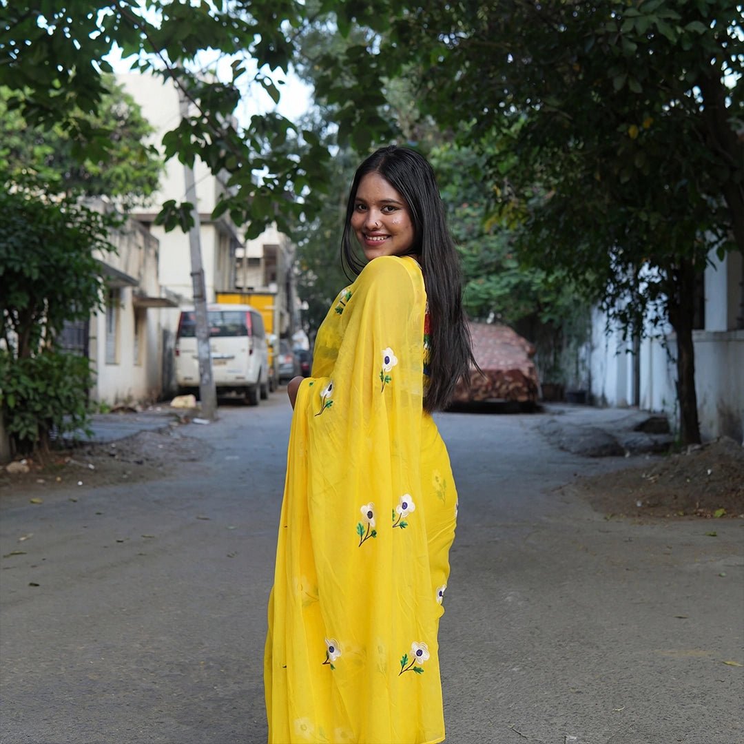 Handloom Cotton Saree Set with Floral Embroidery - Pack of 3 - Kottanz Loom CoSareeKottanz Loom Co