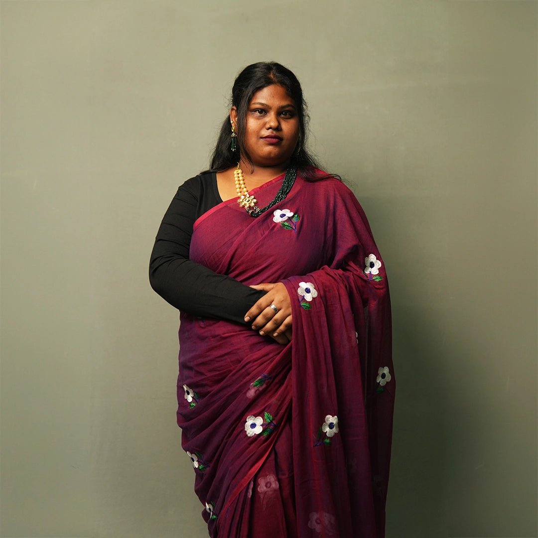 Handloom Cotton Saree Set with Floral Embroidery - Pack of 3 - Kottanz Loom CoSareeKottanz Loom Co