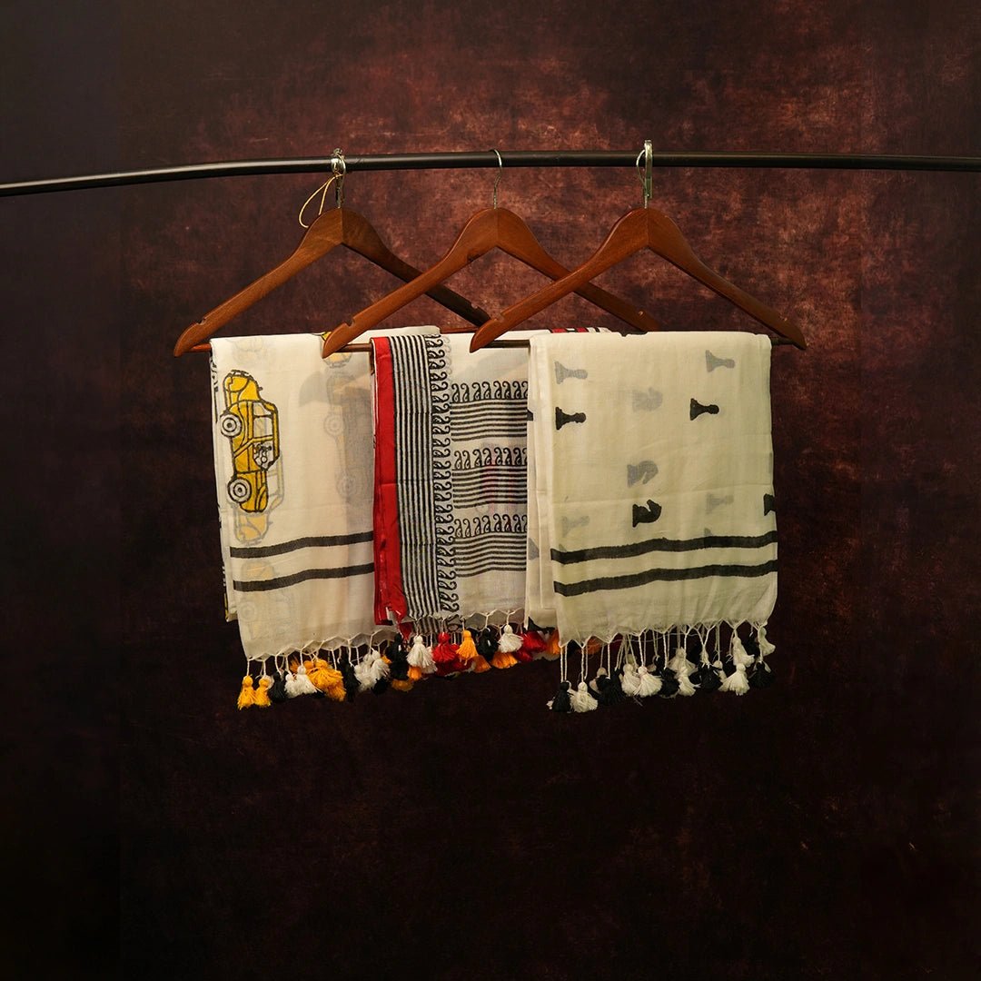 Handloom Cotton Saree Set with Quirky Prints - Pack of 3 - Kottanz Loom CoSareeKottanz Loom Co