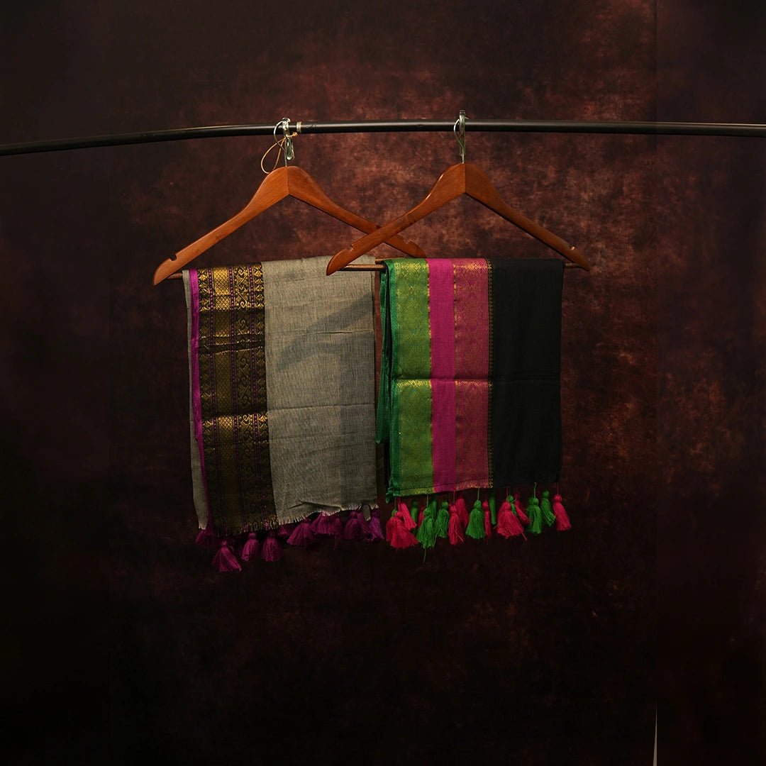 Handloom Saree Pair with Golden Zari Border & Tassels - Set of 2 - Kottanz Loom CoSareeKottanz Loom Co