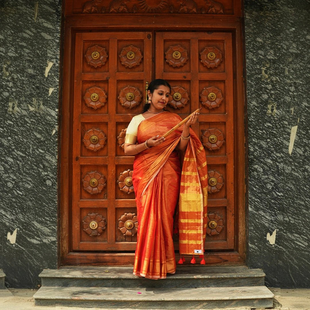Handloom Striped Saree Combo with Golden Zari Tassels - Set of 3 - Kottanz Loom CoSareeKottanz Loom Co
