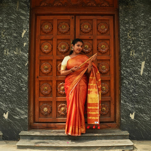 Handloom Striped Saree Combo with Golden Zari Tassels - Set of 3 - Kottanz Loom CoSareeKottanz Loom Co