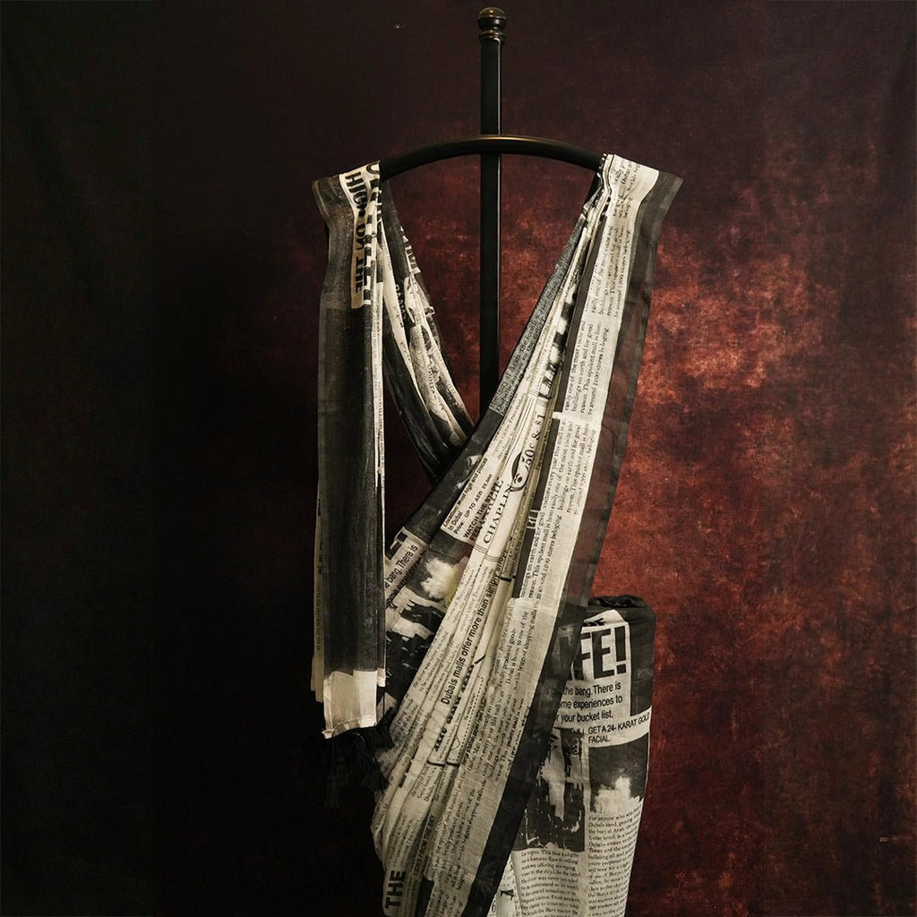 Headline Edit Saree – Quirky Newspaper Print Contemporary Saree - Kottanz Loom CoSareeKottanzloom