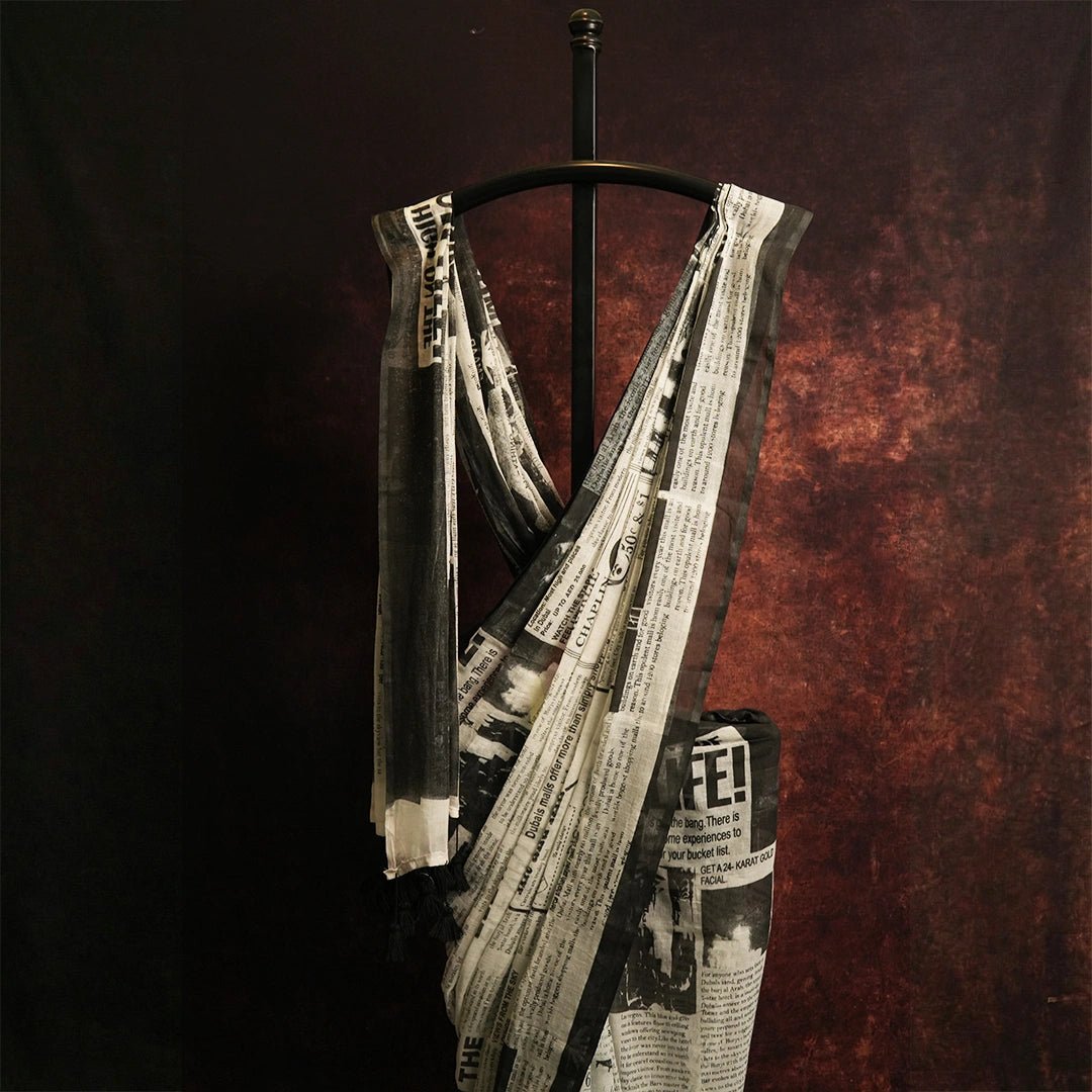 Headline Edit Saree – Quirky Newspaper Print Contemporary Saree - Kottanz Loom CoSareeKottanzloom