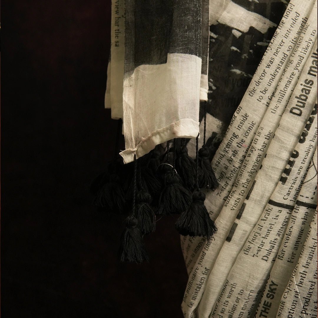Headline Edit Saree – Quirky Newspaper Print Contemporary Saree - Kottanz Loom CoSareeKottanzloom