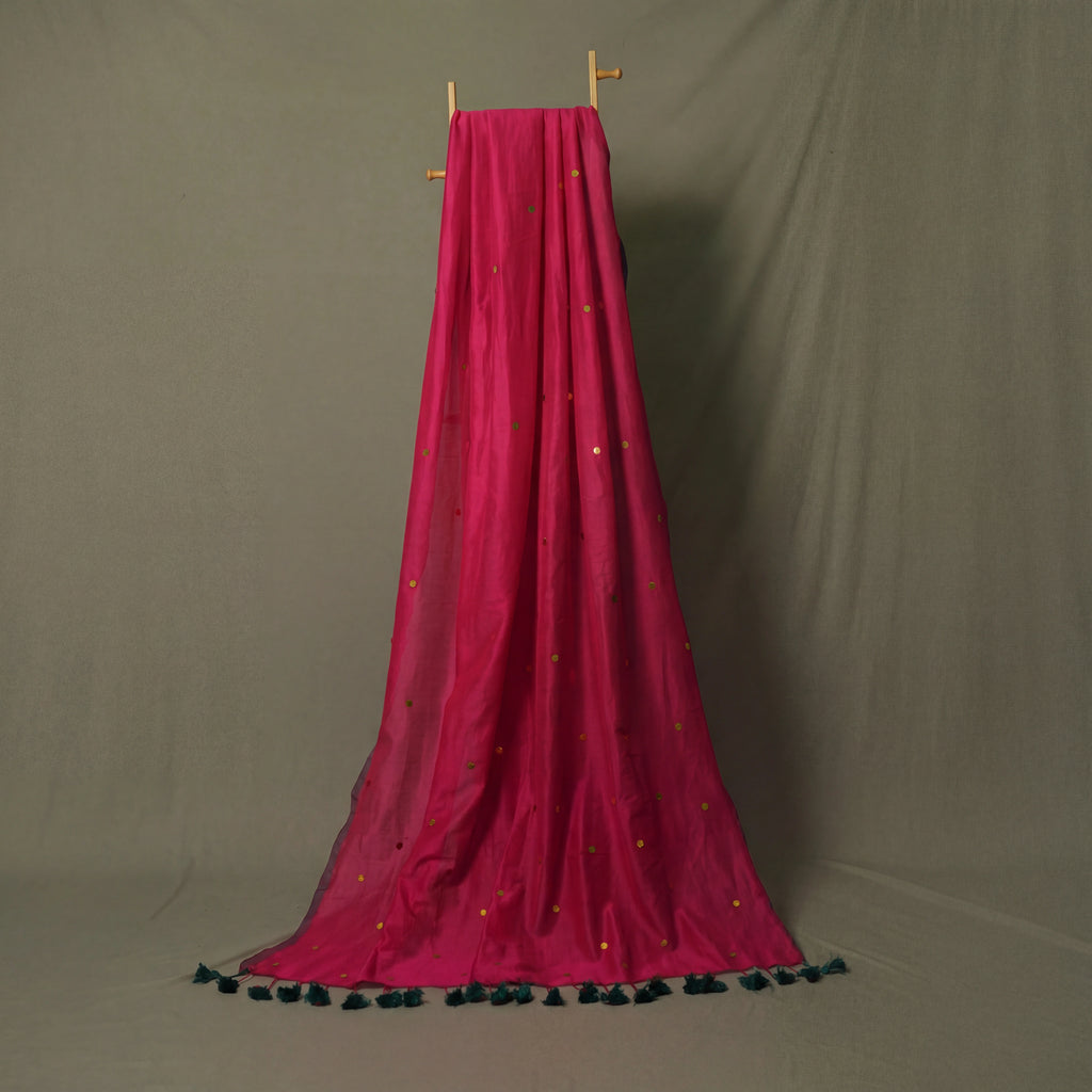 Magenta Gini Khadi Saree – Handwoven Cotton Saree with Sequin Work