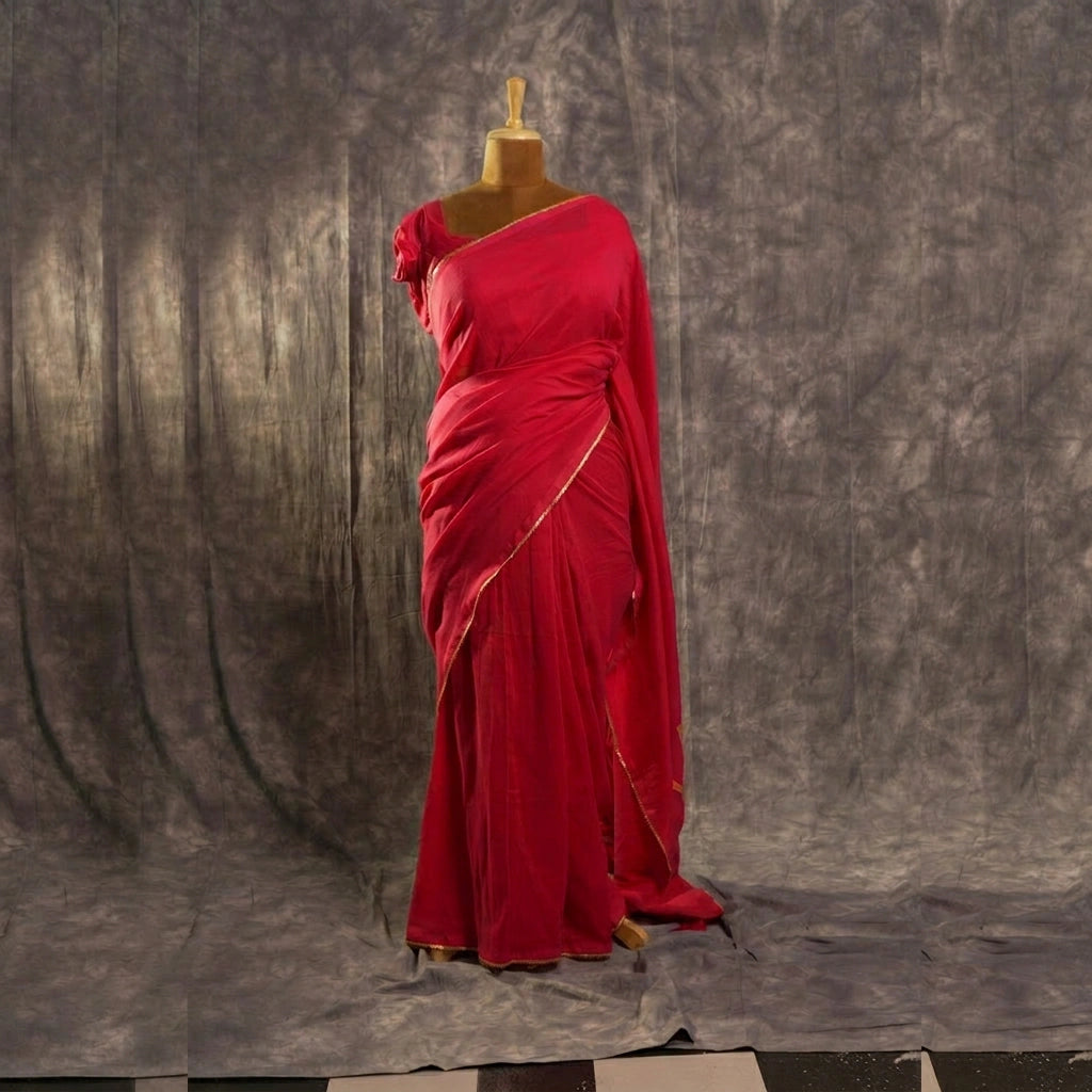 Pretty in Pink – Handwoven Khadi Saree with Gold Edging