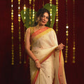 Ivory Coral Chumki Saree – Handloom Cotton Silk Saree - Kottanz Loom CoSareeKottanz Loom Co