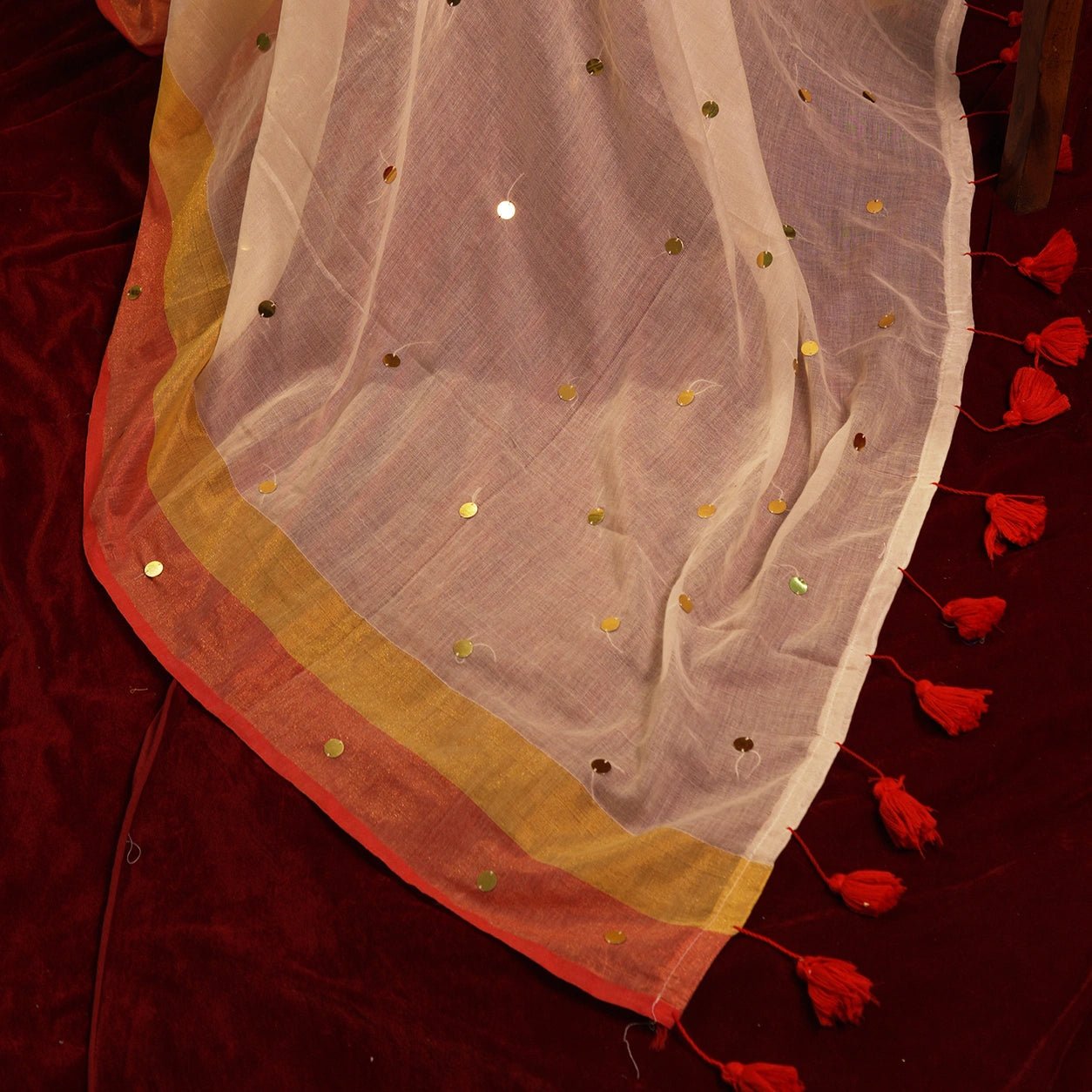 Ivory Coral Chumki Saree – Handloom Cotton Silk Saree - Kottanz Loom CoSareeKottanz Loom Co
