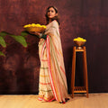 Ivory Mul Cotton Saree | Handloom Striped Saree with Tassel Detail - Kottanz Loom CoSareeKottanz Loom Co