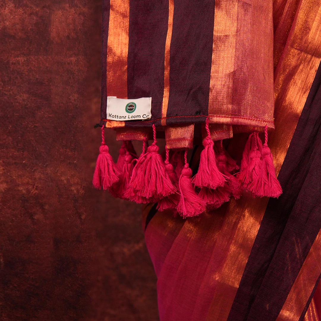 Pink Tissue Silk Saree | Handloom Festive Saree with Golden Border