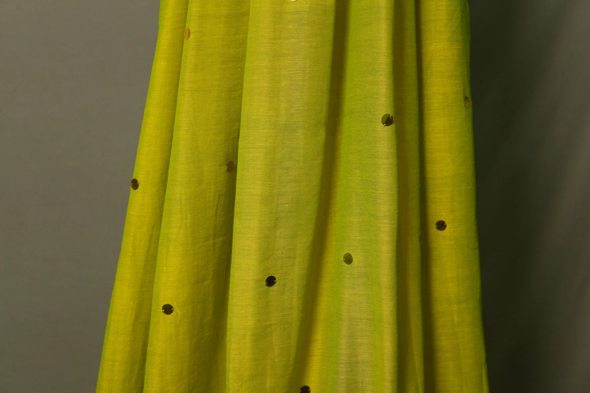 Light Green Gini Khadi Saree – Handwoven Cotton Saree with Sequins - Kottanz Loom CoSareeKottanzloom