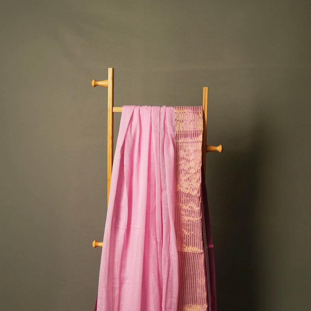 Light Pink Mul Cotton Saree Side Drape – Cocktail Main Character Lightweight Daily Wear Saree – Kottanz Loom Co