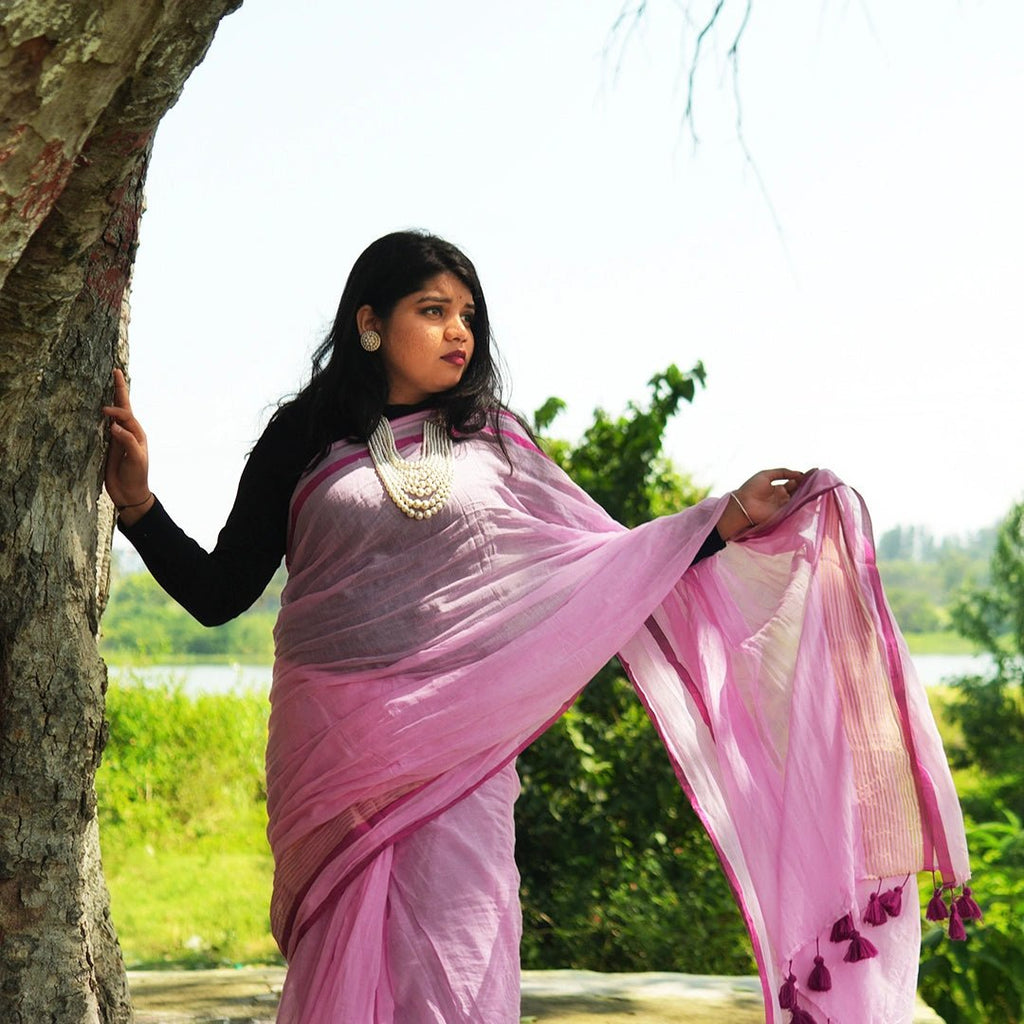 Light Pink Mul Cotton Saree – Soft, Elegant Daily & Casual Wear - Kottanz Loom CoSareeKottanzloom